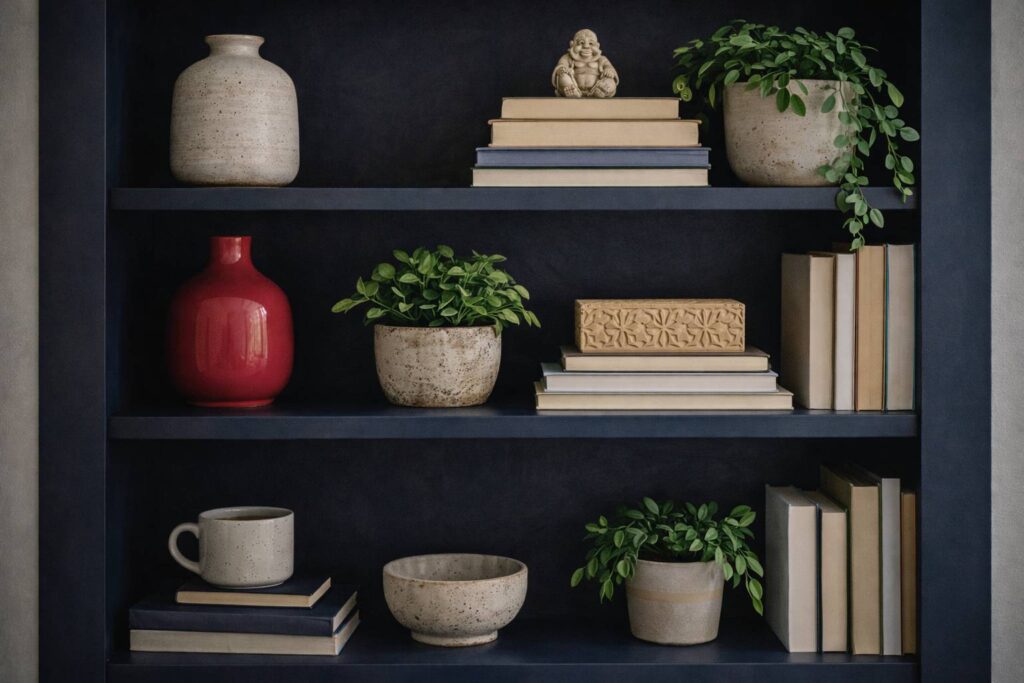 Een zonnige boekenkast met planten als accenten